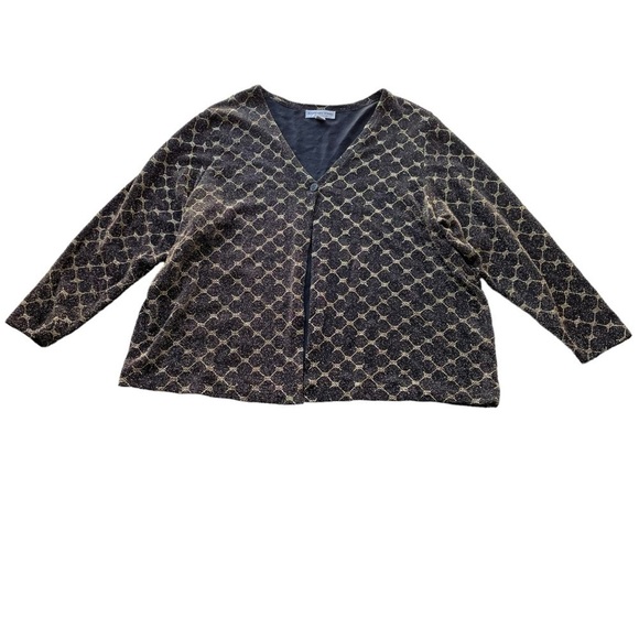 August Max Woman Cardigan Jacket Black Gold Metallic Size 2X stretch Formal - Picture 7 of 9